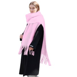 Wander Agio Cashmere Feel Scarf Long Pashmina Shawls and Wraps for Women Large Blanket Scarves Solid Pink 1