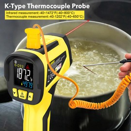Infrared Thermometer Gun, TEMIRUP Digital Laser Temperature Gun with Adjustable Emissivity and Alarm, -40°F to 1472°F, IR Temp Gun with Probe for Cooking, Pizza Ovens, HVAC, Industry, and Home Repair