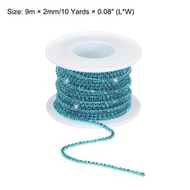 MECCANIXITY 10 Yard 2mm Crystal Rhinestone Diamond Close Chain Trim Trimming Claw Cup Chain for Sewing, Crafts, DIY Jewelry Wedding Decorations Lake Blue Gems Lake Blue Base