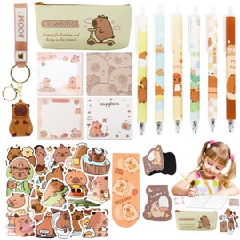 Capybara Stationery Set Kids- School Supplies Cute Stationary Set Including Pencil Case Pens Stickers Keychain Sticky Notes Bookmarks Stationery Supplies Capybara Gifts for School Season Boys Girls