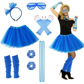 80s Outfit For Women Party 80's Accessories Blue Tutu Spirit Day Costume 70s 90s 1980s Neon Leg Warmers