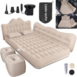 Umbrauto Car Air Mattress Bed: Inflatable SUV Camping Sleeping Pad for Truck Back Seat with Pump & Pillows, Blow Up Backseat Car Mattress for Van Rear Seat