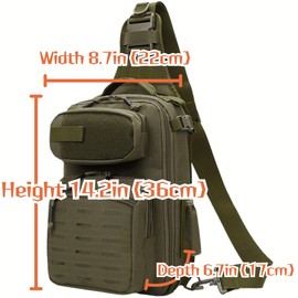 OVER GROUND Tactical Fishing Chest Sling Bags Bottle Holder & Key Ring Strap, Military Large Capacity Molle Camouflage Outdoor Backpack (Army Green)