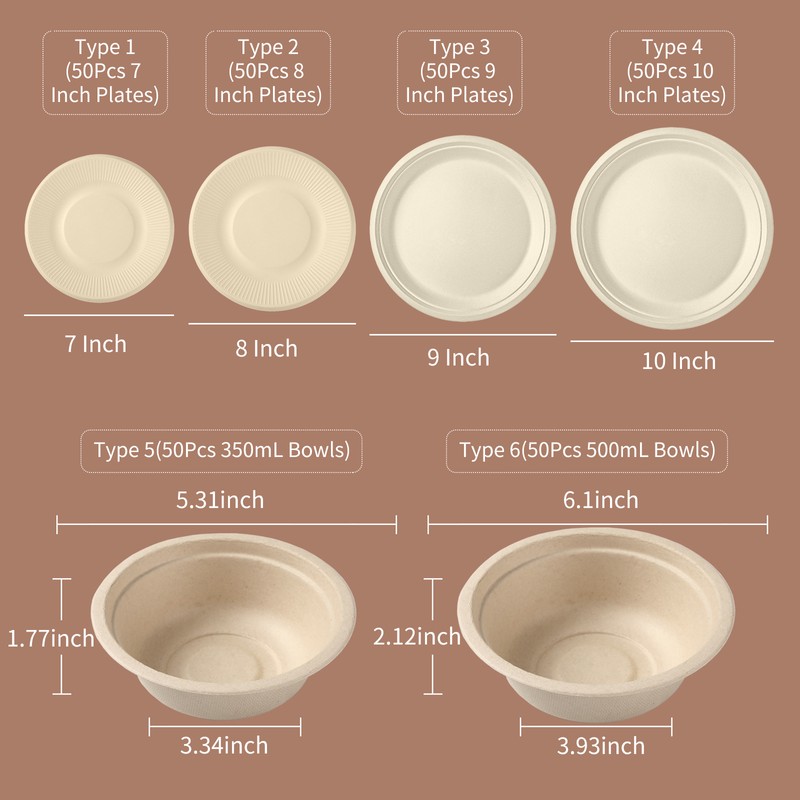 50PCS Disposable 9 Inch Plates Disposable Compostable Paper Tableware Set