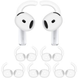 IiEXCEL 5 Pairs AirPods 4 Ear Hooks Wingtip, Replacement Silicone Wings Sport Earhooks Ergonomic Design Wing Tips Holder Non-Slip Anti-Slip Comfortable Accessories Compatible with AirPods 4th - White