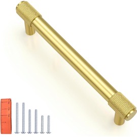 KNOBWELL 6 Pack Knurled Vintage Antique Champagne Bronze Solid 3 Inch（79mm） Hole Center Cabinet Handles Drawer Pulls for Kitchen Cabinet Pulls Cabinet Hardware,Aluminum Alloy Cupboard Handles