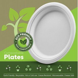 100% Compostable Paper Plates 100 Pack, 6 Inch Heavy Duty Biodegradable Microwavable Disposable White Dessert Plates, Made of Eco-Friendly, Natural Sugarcane Bagasse | Munfix