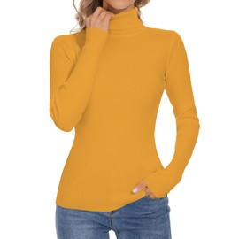 Biffxeu Yellow Turtleneck Sweaters for Women Ribbed Sweater Jumpers Knit Tops L
