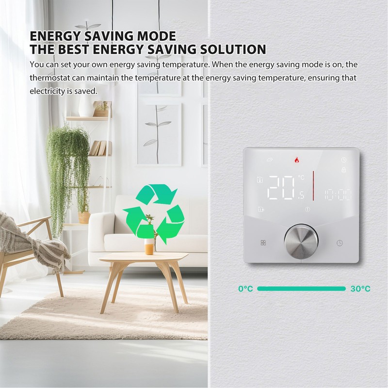 Smart Digital Thermostat 5A AC 95‑240V IP20 White Adjustable Backlight