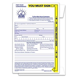 Yellow Highlight Night Drop Vehicle Keys Envelope for Service Oil Change Body Shop Repair