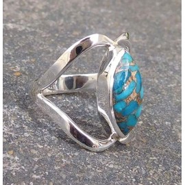 hsiyyecg Turquoise Rings for Women Retro Simplicity Sterling Sliver Plated Bohemian Marquise Ring Victorian Style Western Turquoise Ring（7）