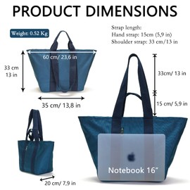 Vezluax 60x35cm women's totes large handbags for women big tote bags foldie travel bag canvas bags shoulder bags womens hand bags cloth bag Foldable storage Blue