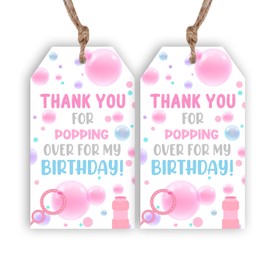 Serencatcher Bubble Birthday Party Favor Tags, 50pcs Bubble Thank You Gift Tags Thank You for Popping Over for My Birthday Tags with String for Girl Summer Bubble Birthday Party Favors Decorations