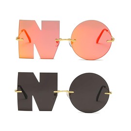 ENTHYI Letter NO Party Rimless Irregular Design Sunglasses For Men/Women UV400 Streetwear Eyewears, Black+red, One Size