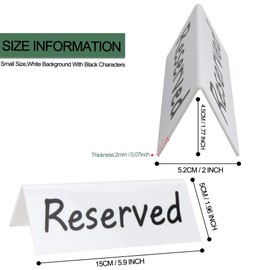 6 Pack Acrylic Reserved Table Signs for Wedding Party Restaurant - Double Sided Reserved Tent Sign for Tables Chairs - Wedding Accessories Guest Reservation Sign - 5.9 x 2 Inches - White