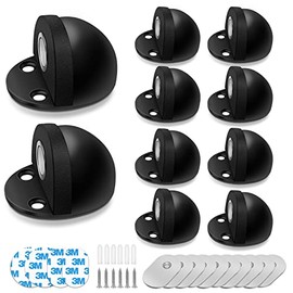 Juego de 10 topes magnéticos para puerta con calcomanía para puerta montado en el piso, topes de satén cepillado, color negro sin taladro