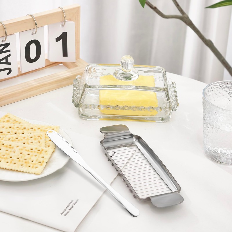 ‌Clear Glass Butter Dish with Lid - 6.7in Glsss Container