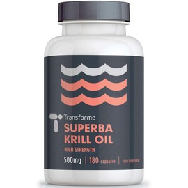 Transforme Superba Red Krill Oil Capsules 1000mg Serving, 180 x 500mg Easy Swallow Softgels, High Omega 3 EPA DHA & Astaxanthin, Sustainably Antarctic Sourced, Money Back Guarantee,