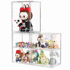 MSHOMELY Acrylic Display Case Compatible with Labubu POP MART, Figure Figurine Hobby Display Case, Blind Box Storage Container Acrylic Storage Box for Collectibles, Model, XX-Large, 3 Pack