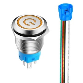 Gebildet 12V-24V 0.75 Inch/19mm Stainless Steel Latching Push Button Switch Power Symbol LED 1NO1NC SPDT ON Off Waterproof Toggle Switch with Wire Socket Plug (Orange LED)