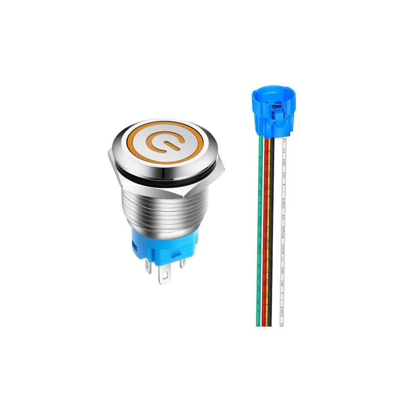 Gebildet 12V-24V 0.75 Inch/19mm Stainless Steel Latching Push Button Switch