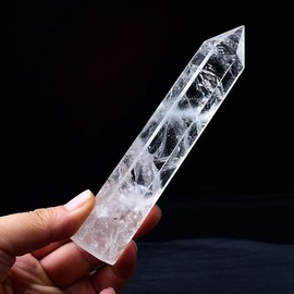 Torre de cristal de cuarzo transparente de 15-16 cm - Varita de cristal de una sola punta con 6 facetas para chakras, reiki, meditación y sanación energética. Regalo decorativo para el hog