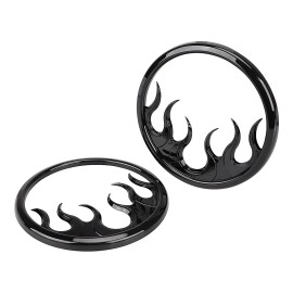 Unbranded Black Flame Front Speaker Grill Trim Accent Covers For Harley Street Glide 14-23