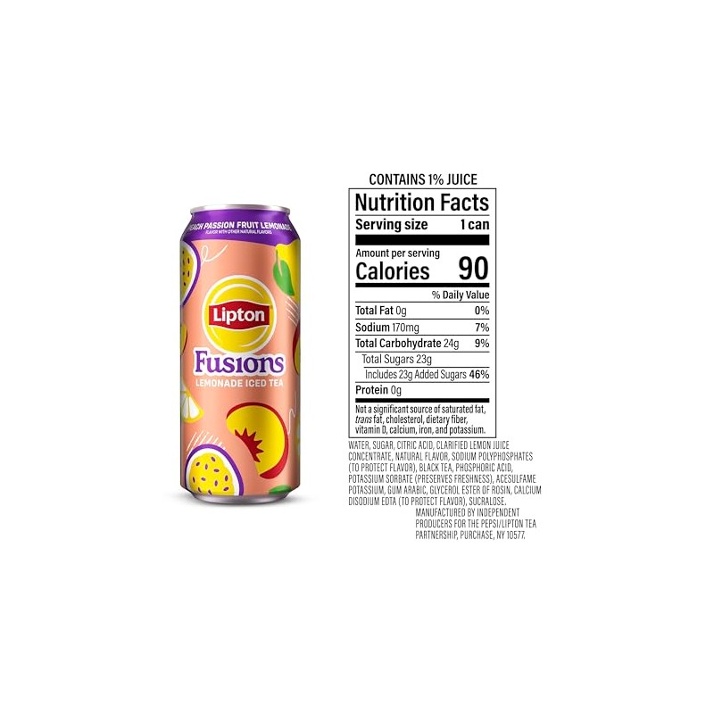 Lipton Fusions, Peach Passion Fruit Lemonade Iced Tea, 16 Fl