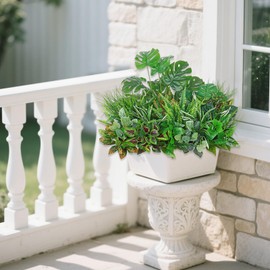 SOMYTING SOMYTING 18 Bundles Artificial Greenery Plants Outdoor Fake Plastic Leaves with Stems UV Resistant Faux Plants Bushes Fake Shrubs for Outside Garden Patio Front Porch Yard Home Decor