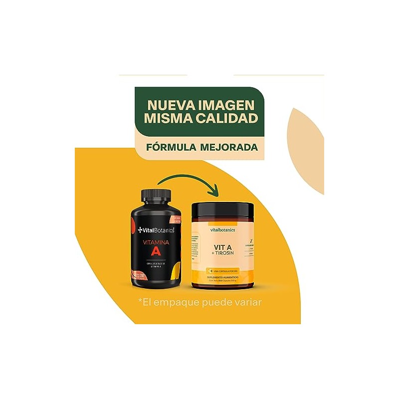 Vitamina Retinol Tirosina 200 Capsulas 500mg Más Meses Vitalbotanics Suplemento