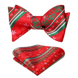 HISDERN Christmas Bow Ties for Men and Pocket Square Set Xmas Red Mens Bow Tie Holiday Self Tie Snowflakes Bow Ties Handkerchief