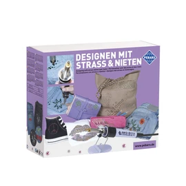 Pebaro 0259 Strass Set, Strasskolben, 12 Aufsätze für verschiedene Größen, 1.440 Strasssteine, Nieten; Hotfix Applikator Glitzersteine auf Stoff, Leder, Papier etc., Kreativ Set, Basteln, Designen