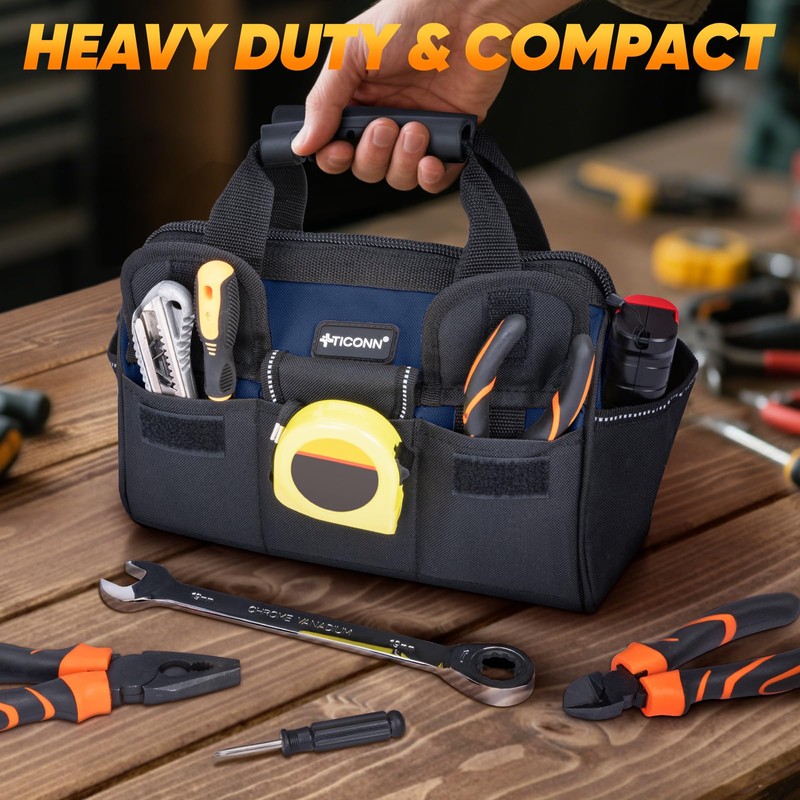 TICONN Heavy Duty Tool Bag with Multi-Pockets, Portable Tool Box