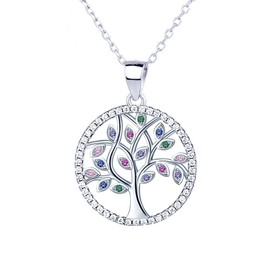 Aventia Silver S925 Tree Necklace, Tree of Life Pendant a Gift For Any Occasion (Multi-Colour)