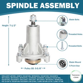 187292 192870 187281 532192870 532187281 532187292 587819701 587820301 Spindle Assembly Fit Hus qvarna 42" 46" 48" 54" Mower Deck, YTH22V46 YTH24V48 Spindle Mandrel Assembly