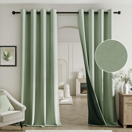Beauoop 100% Blackout Curtains 84 Inch Long 2 Panels for Bedroom Living Room Green Linen Textured Room Darkening Thermal Insulated Soundproof Grommet Top Window Treatment Drapes,52x84, 2 Set