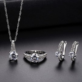 Wiwpar Necklace/Earrings/Ring Engagement Accessories Set for Women Zircon Alloy Wedding Accessories Pack of 3 (Size 6)