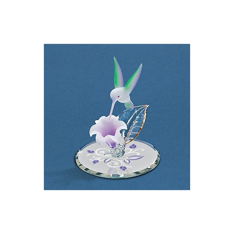 Glass Baron ~ Hummingbird with White and Lavender Flower