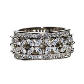 925 Sterling Silver Shiny Full Diamond Gemstone Ring 18K Gold Flower Cocktail Cubic Zirconia Promise Ring CZ Diamond Multi Row Rings Eternity Engagement Wedding Party Ring for Women Z.133 (US Code 8)