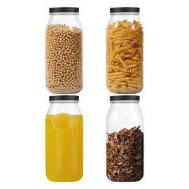 Party Club of America 4Pack 64 Ounce Black Plastic Jars Wide Mouth With Lid Large Mason Jars 64 OZ Half Gallon Mason Jars Food Storage Jars