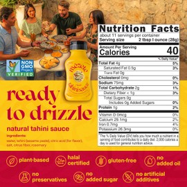 Mezete Tahini Sauce | All Natural Sesame Dressing | Traditional Middle Eastern Recipe | No Added Oils | No Additives or Preservatives | Easy Squeeze Bottle | Non-GMO | 315g