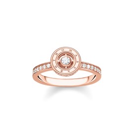 THOMAS SABO TR2255-416-14 Women's Ring Circle with White Stones Rose Gold 925 Sterling Silver 750 Rose Gold Plating, 56, Sterling Silver, Cubic Zirconia