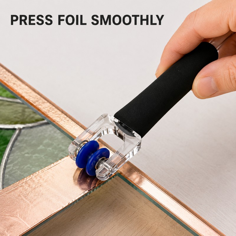 Dual Spring Roller Foil Crimper Burnisher Tool for Stained Glass