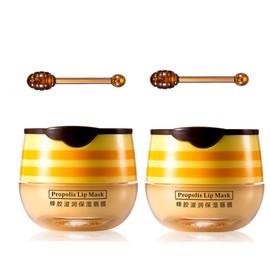 2 Pcs Bee Lip Balm Honey Pot,Honey Propolis Lip Mask Hydrating & Prevention Dry and Cracked Lip Scrubs Exfoliator