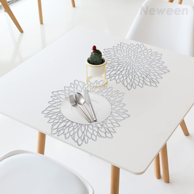 Neween Round Placemats Set of 4, 38 cm Washable Heat
