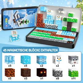 BuzzoXerex Magnetic Building Blocks, Pack of 45 Magnetic Building Blocks, Travel Games with Metal Box, Magnetic Toy, Travel Games for Birthdays, Children from 3 Years