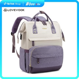 LOVEVOOK 15.6-17.3 Inch Laptop Backpack for Women, Backpack Purse for Girls with Anti-Theft Pocket, Travel Backpack for Girls with USB Port, Carry On Bag for Teacher, Nurse and College.:_Beige-black_17.3"