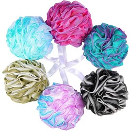 6 Pack 75g/Pc Large Loofahs Shower Sponge, Mesh Pouf Bath Sponges Exfoliating Body Scrubber Shower Scrunchies (A Color)