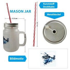 speecheese Police Helicopter Mason Jar Handle Drinking Glass with Lid Police Use Aviation Vehicle Safety when Flying Aviation Rescue Robust Glass for Fans