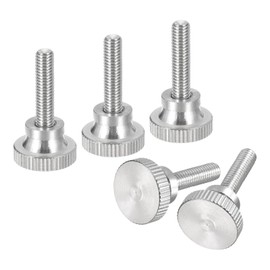 sourcing map M5x20mm Knurled Thumb Screws, 5pcs 304 Stainless Steel Flat Knurled Head Thumb Screws Bolts with Shoulder Grip Knobs Fasteners